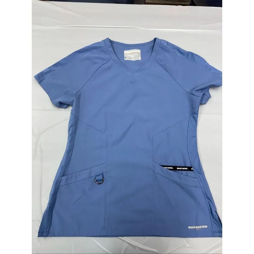 Skechers by Barco Ciel Blue Short Sleeve Scrub Top Size Small